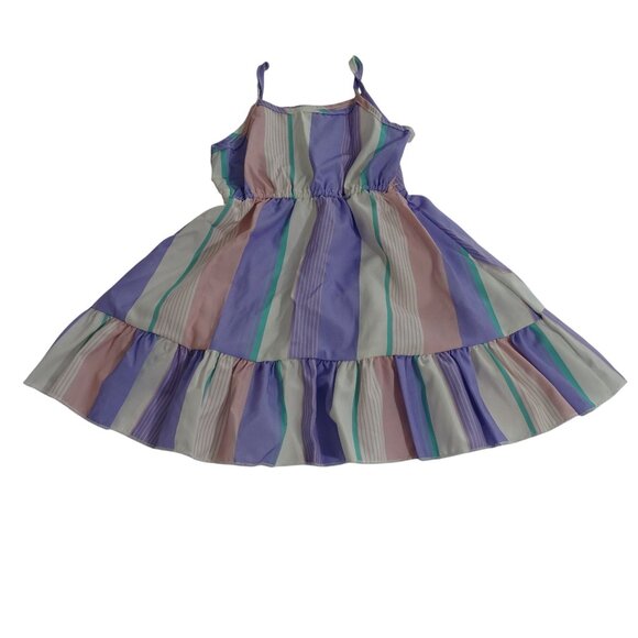 Shein Striped Pastel Sleeveless Ruffle Hem Dress Girls Size 4 Years Purple Pink - Picture 2 of 7
